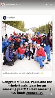 Lindsey Vonn congratulates Mikaela Shiffrin, Paula Moltzan and Team USA for their incredible performance| Instagram@LindseyVonn